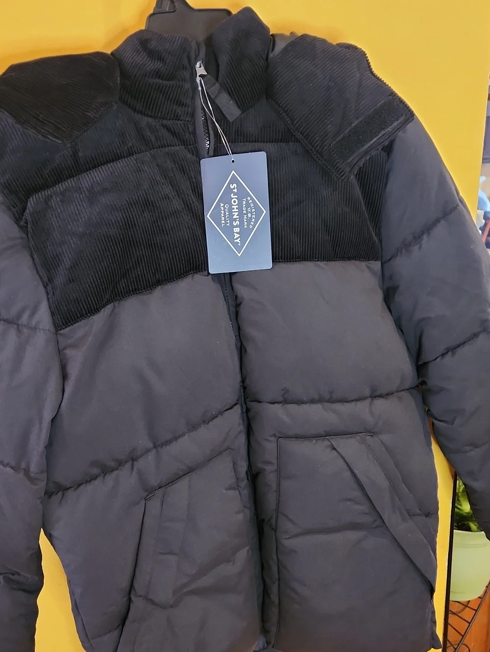 St. John's Bay Black Kids Puffer Jacket with Corduroy Yoke